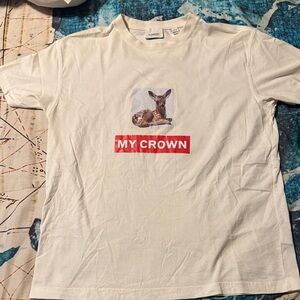 Burberry White Graphic Tee with Deer Print